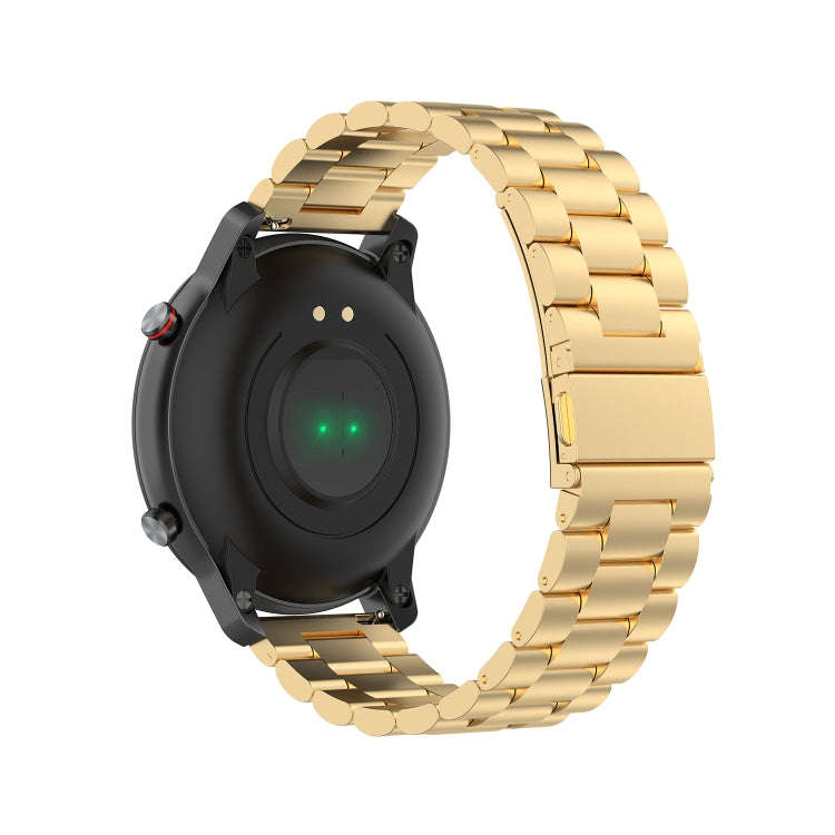 For Ticwatch GTX 22mm Three Buckle Stainless Steel Watch Band(Gold)