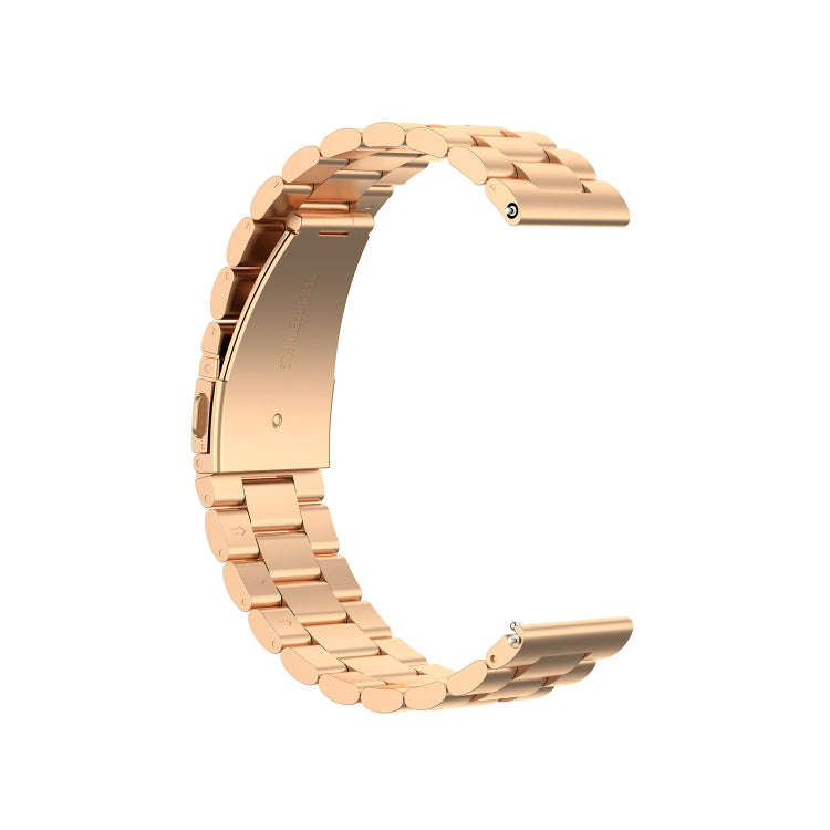 For Ticwatch GTX 22mm Three Buckle Stainless Steel Watch Band(Rose Gold)