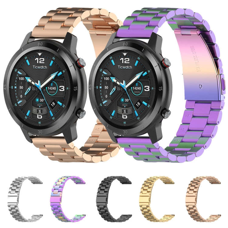 For Ticwatch GTX 22mm Three Buckle Stainless Steel Watch Band(Colour)
