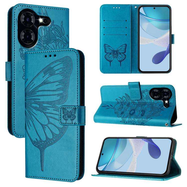 For Tecno Pova 5 4G Embossed Butterfly Leather Phone Case(Blue)