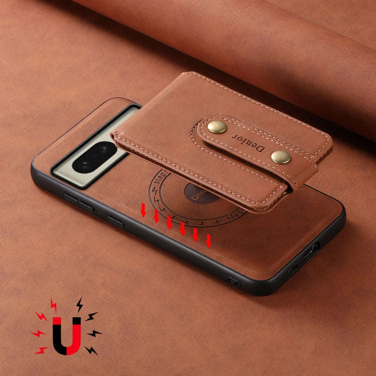 For Google Pixel 8 Denior D14 NK Retro Pattern MagSafe Magnetic Card Holder Leather Phone Case(Br...