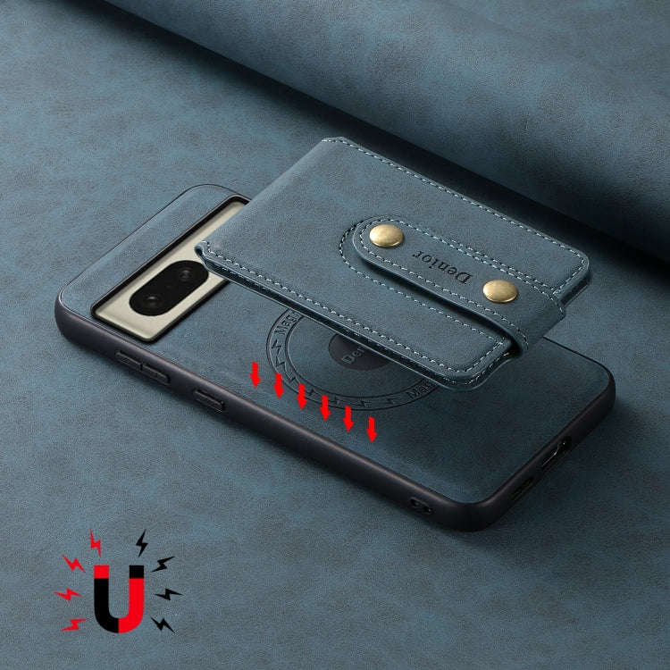 For Google Pixel 8 Denior D14 NK Retro Pattern MagSafe Magnetic Card Holder Leather Phone Case(Blue)