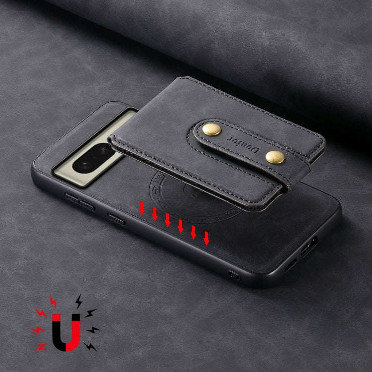 For Google Pixel 8 Denior D14 NK Retro Pattern MagSafe Magnetic Card Holder Leather Phone Case(Bl...