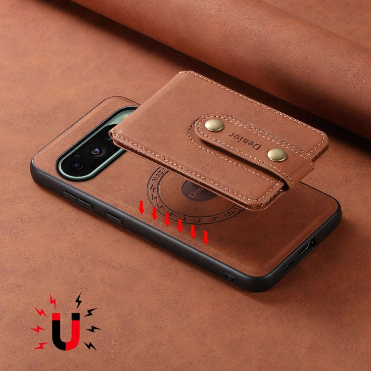 For Google Pixel 9 Denior D14 NK Retro Pattern MagSafe Magnetic Card Holder Leather Phone Case(Br...