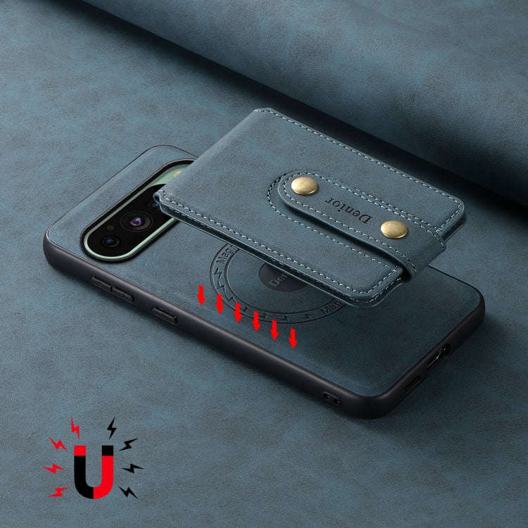 For Google Pixel 9 Denior D14 NK Retro Pattern MagSafe Magnetic Card Holder Leather Phone Case(Blue)