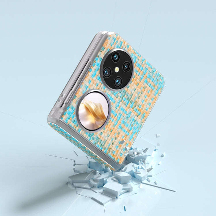 For Huawei Pocket 2 3 in 1 Colorful Rhombic Texture Frosted Translucent Frame PU Phone Case(Blue)