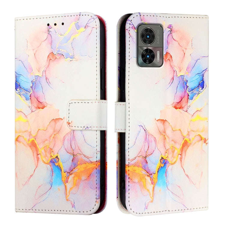 For Motorola Edge 30 Neo PT003 Marble Pattern Flip Leather Phone Case(Galaxy Marble White)