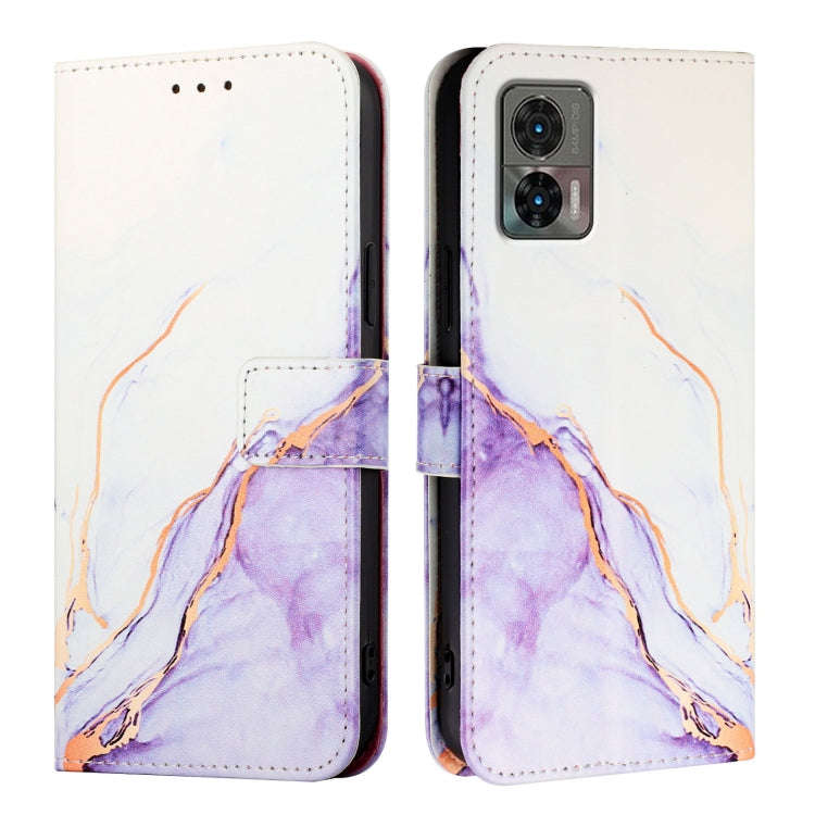 For Motorola Edge 30 Neo PT003 Marble Pattern Flip Leather Phone Case(White Purple)