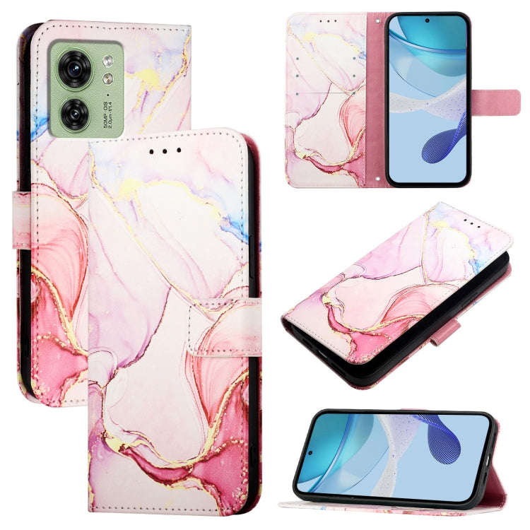 For Motorola Edge 40 5G Global PT003 Marble Pattern Flip Leather Phone Case(Rose Gold)