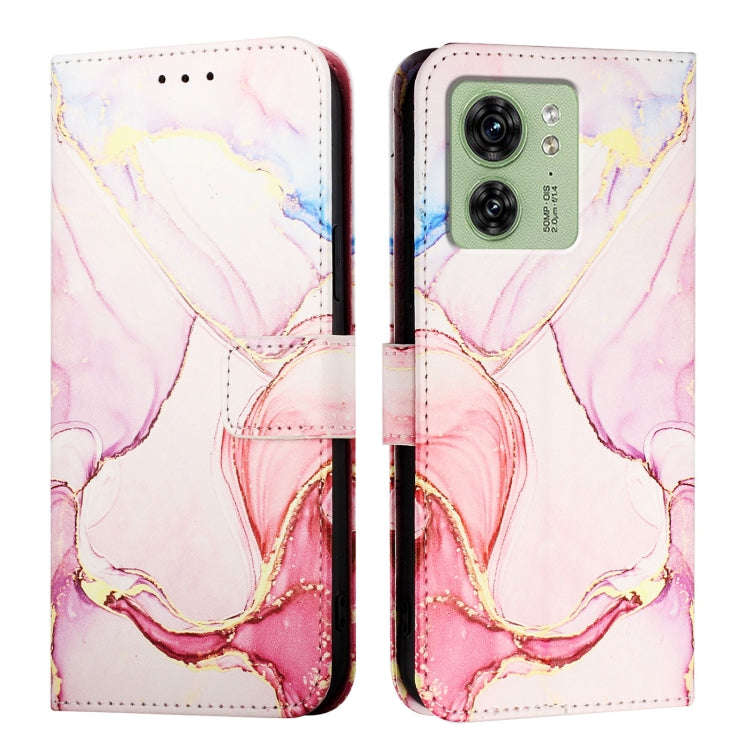 For Motorola Edge 40 5G Global PT003 Marble Pattern Flip Leather Phone Case(Rose Gold)