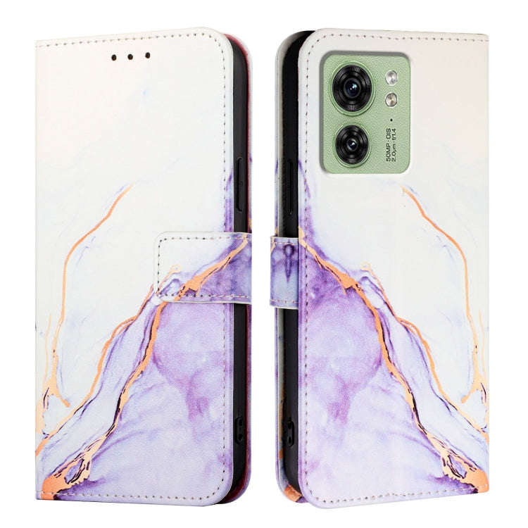For Motorola Edge 40 5G Global PT003 Marble Pattern Flip Leather Phone Case(White Purple)