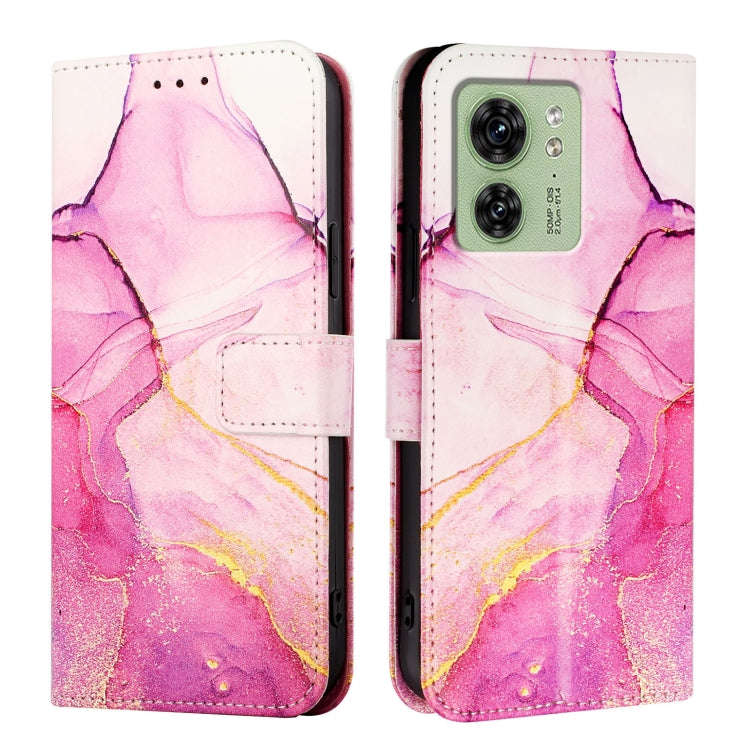 For Motorola Edge 2023 North America PT003 Marble Pattern Flip Leather Phone Case(Pink Purple Gold)