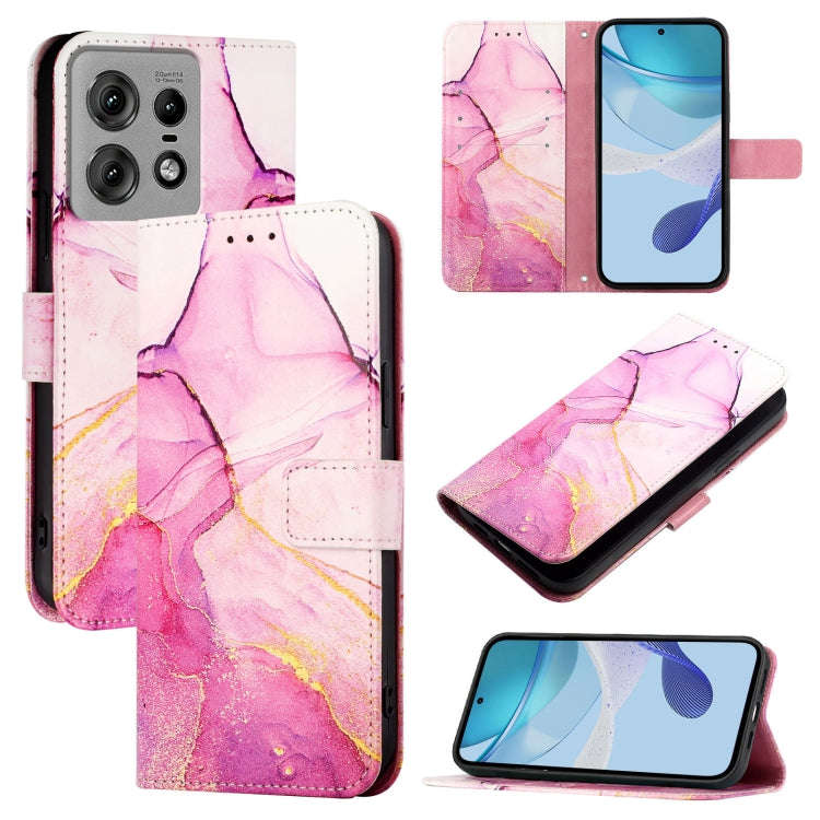 For Motorola Edge 50 Pro PT003 Marble Pattern Flip Leather Phone Case(Pink Purple Gold)
