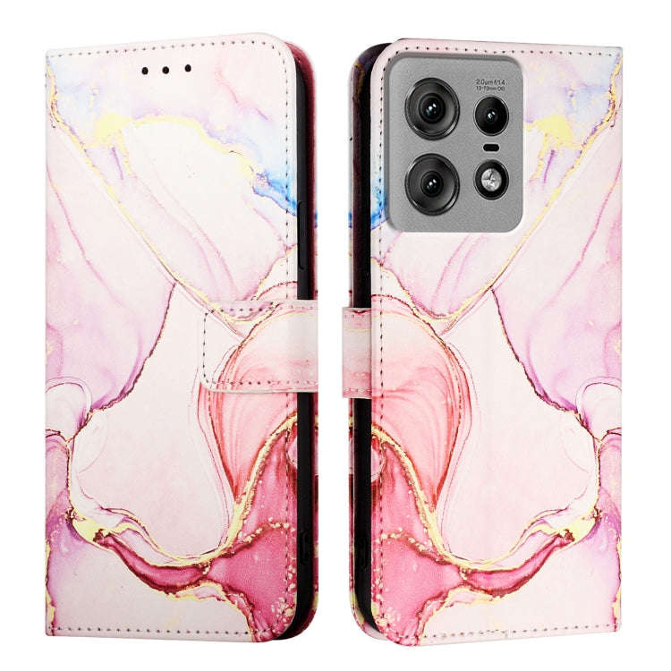 For Motorola Edge 50 Pro PT003 Marble Pattern Flip Leather Phone Case(Rose Gold)