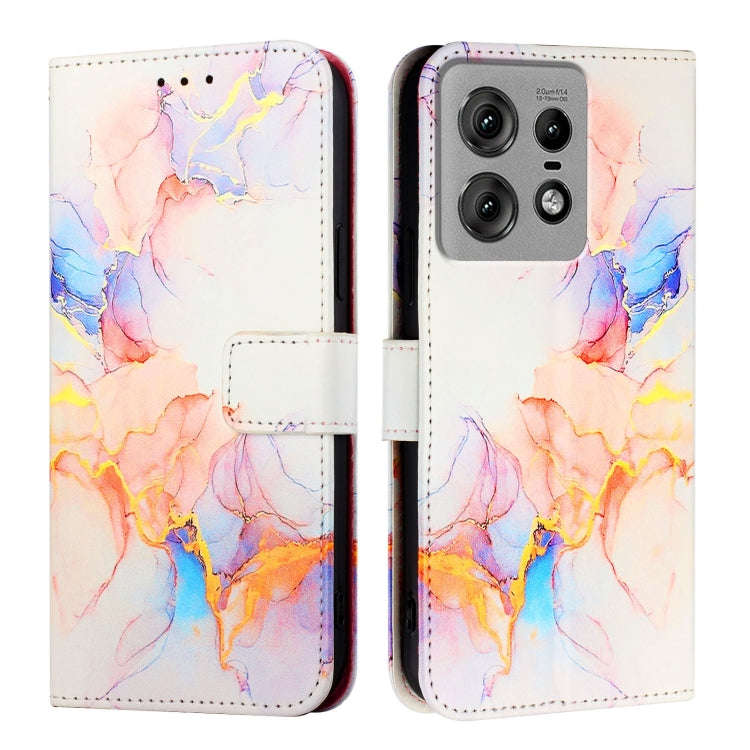 For Motorola Edge 50 Pro PT003 Marble Pattern Flip Leather Phone Case(Galaxy Marble White)