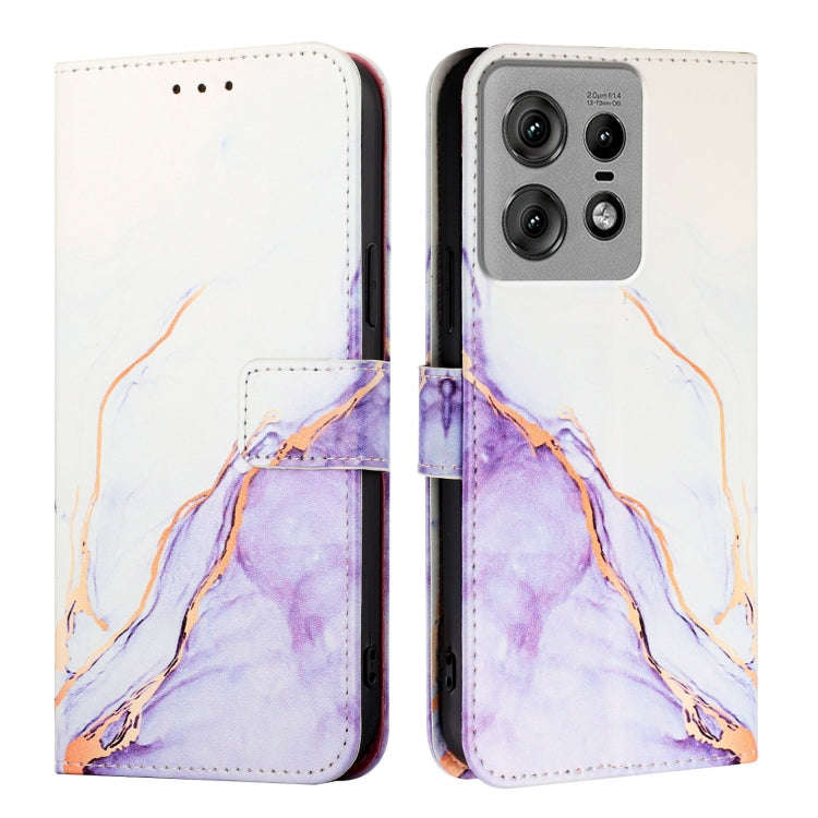 For Motorola Edge 50 Pro PT003 Marble Pattern Flip Leather Phone Case(White Purple)