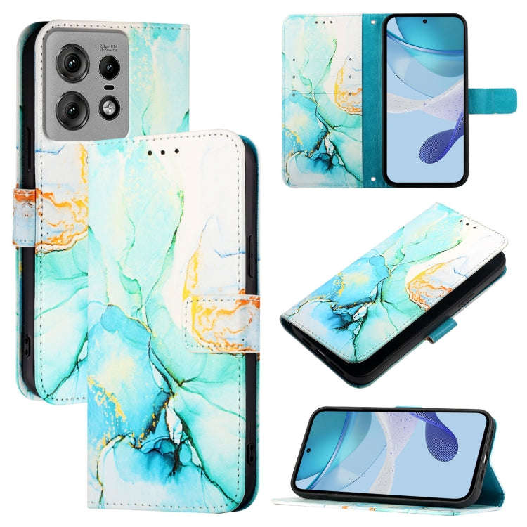 For Motorola Edge 50 Pro PT003 Marble Pattern Flip Leather Phone Case(Green)