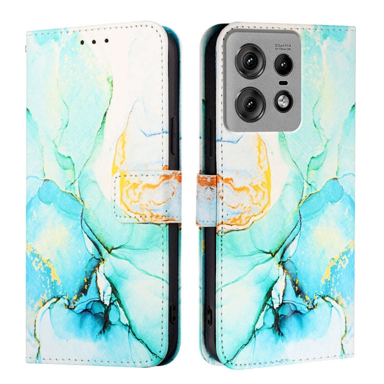 For Motorola Edge 50 Pro PT003 Marble Pattern Flip Leather Phone Case(Green)