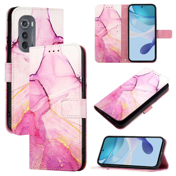 For Motorola Edge 2022 / Edge 5G UW 2022 PT003 Marble Pattern Flip Leather Phone Case(Pink Purple...
