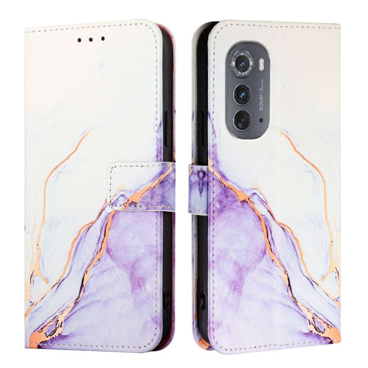 For Motorola Edge 2022 / Edge 5G UW 2022 PT003 Marble Pattern Flip Leather Phone Case(White Purple)