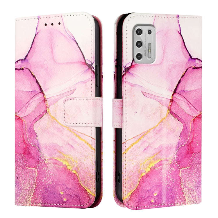 For Motorola Moto G Stylus 2021 4G PT003 Marble Pattern Flip Leather Phone Case(Pink Purple Gold)