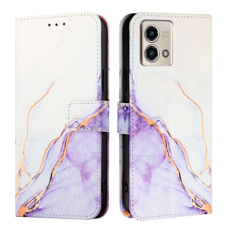 For Motorola Moto G Stylus 2023 4G PT003 Marble Pattern Flip Leather Phone Case(White Purple)