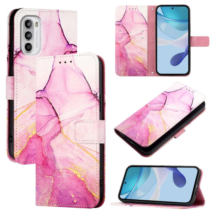 For Motorola Moto G52 / G82 / G71s PT003 Marble Pattern Flip Leather Phone Case(Pink Purple Gold)