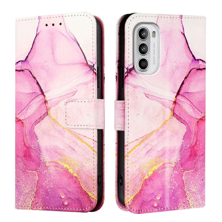 For Motorola Moto G52 / G82 / G71s PT003 Marble Pattern Flip Leather Phone Case(Pink Purple Gold)