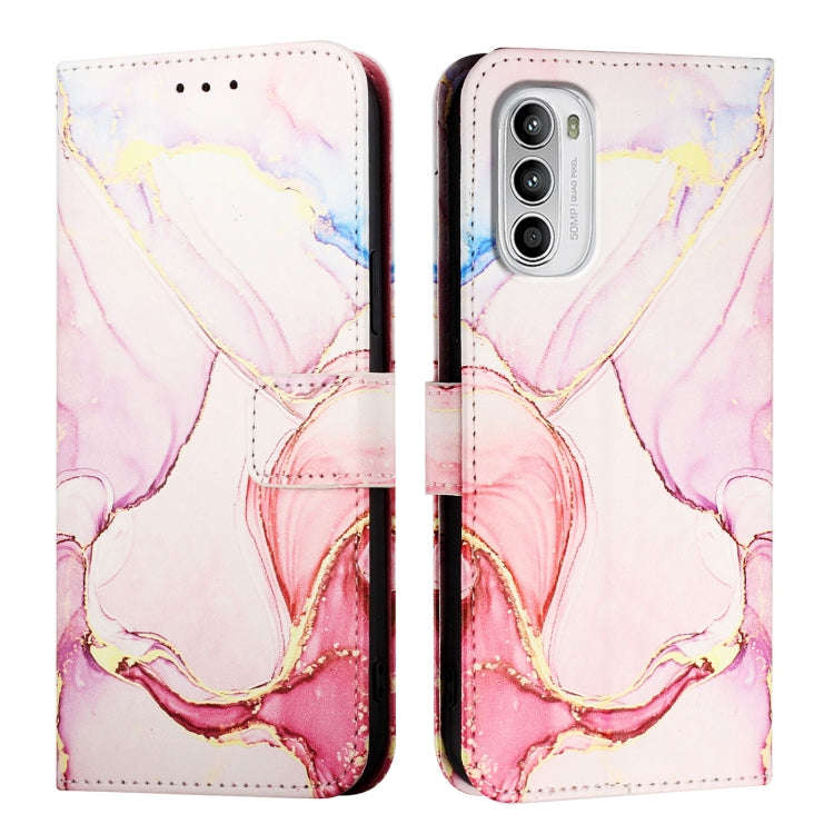 For Motorola Moto G52 / G82 / G71s PT003 Marble Pattern Flip Leather Phone Case(Rose Gold)