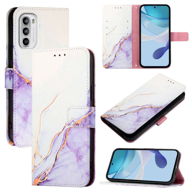 For Motorola Moto G52 / G82 / G71s PT003 Marble Pattern Flip Leather Phone Case(White Purple)