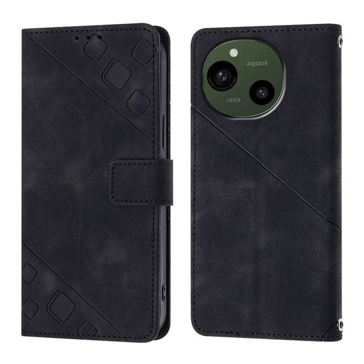 For Sharp Aquos R9 Skin Feel Embossed Leather Phone Case(Black)