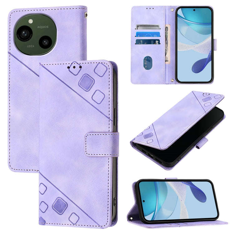 For Sharp Aquos R9 Skin Feel Embossed Leather Phone Case(Light Purple)