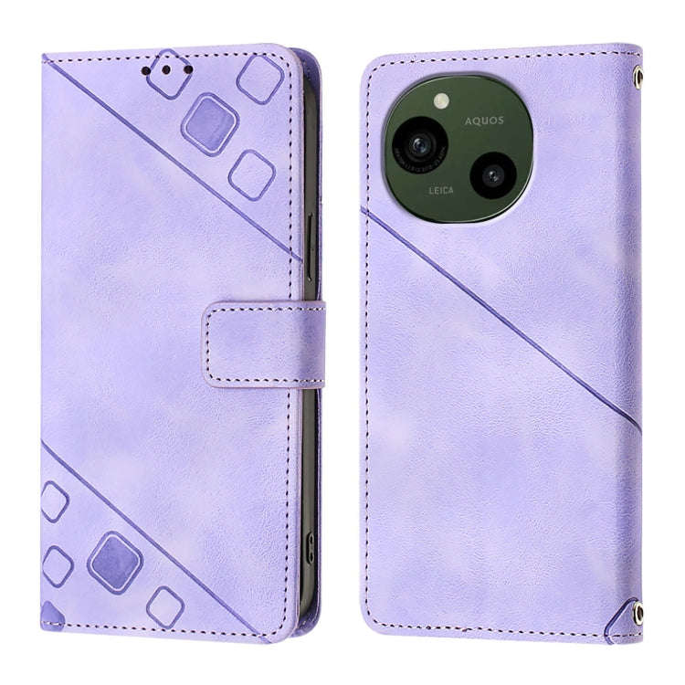 For Sharp Aquos R9 Skin Feel Embossed Leather Phone Case(Light Purple)