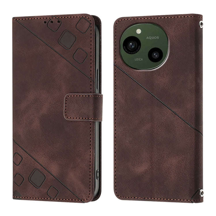 For Sharp Aquos R9 Skin Feel Embossed Leather Phone Case(Brown)