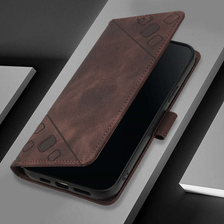 For Sharp Aquos R9 Skin Feel Embossed Leather Phone Case(Brown)