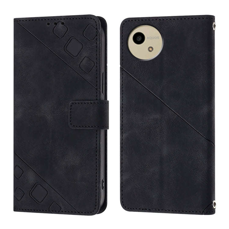 For Sharp Aquos Wish4 Skin Feel Embossed Leather Phone Case(Black)