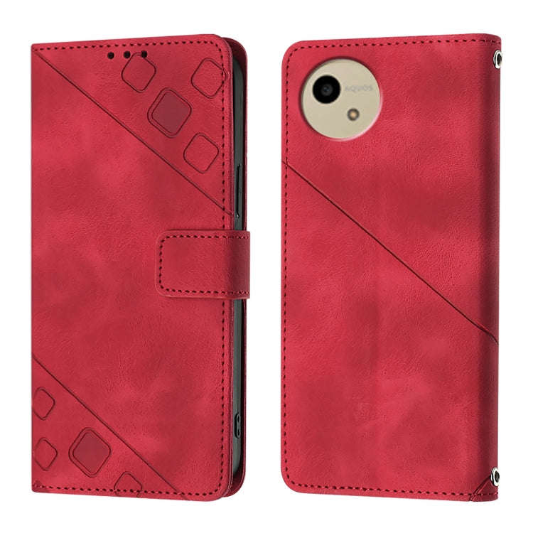 For Sharp Aquos Wish4 Skin Feel Embossed Leather Phone Case(Red)