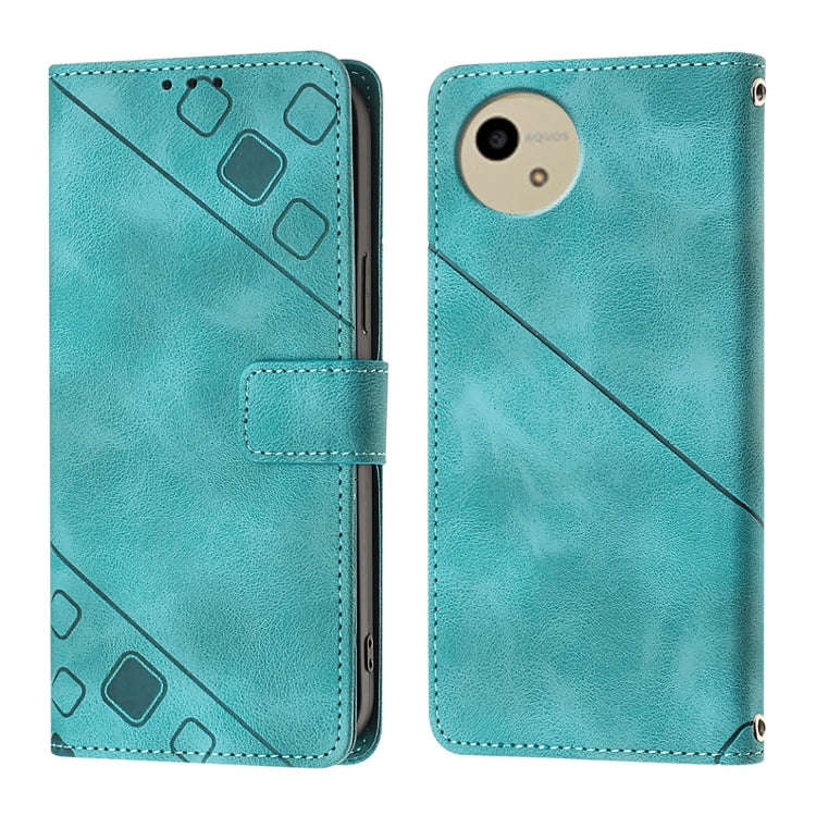 For Sharp Aquos Wish4 Skin Feel Embossed Leather Phone Case(Green)
