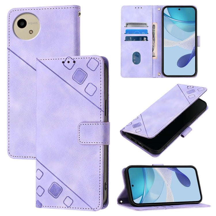 For Sharp Aquos Wish4 Skin Feel Embossed Leather Phone Case(Light Purple)