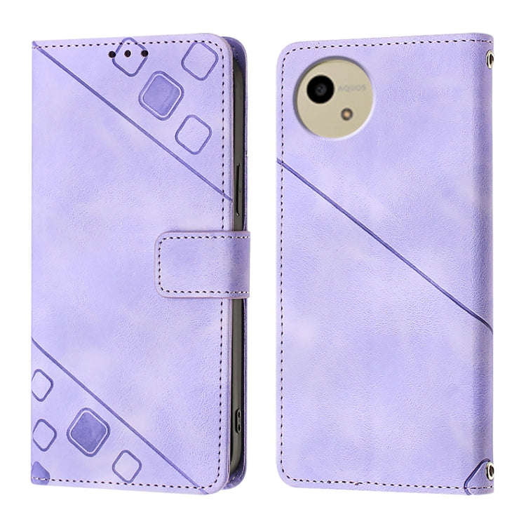 For Sharp Aquos Wish4 Skin Feel Embossed Leather Phone Case(Light Purple)