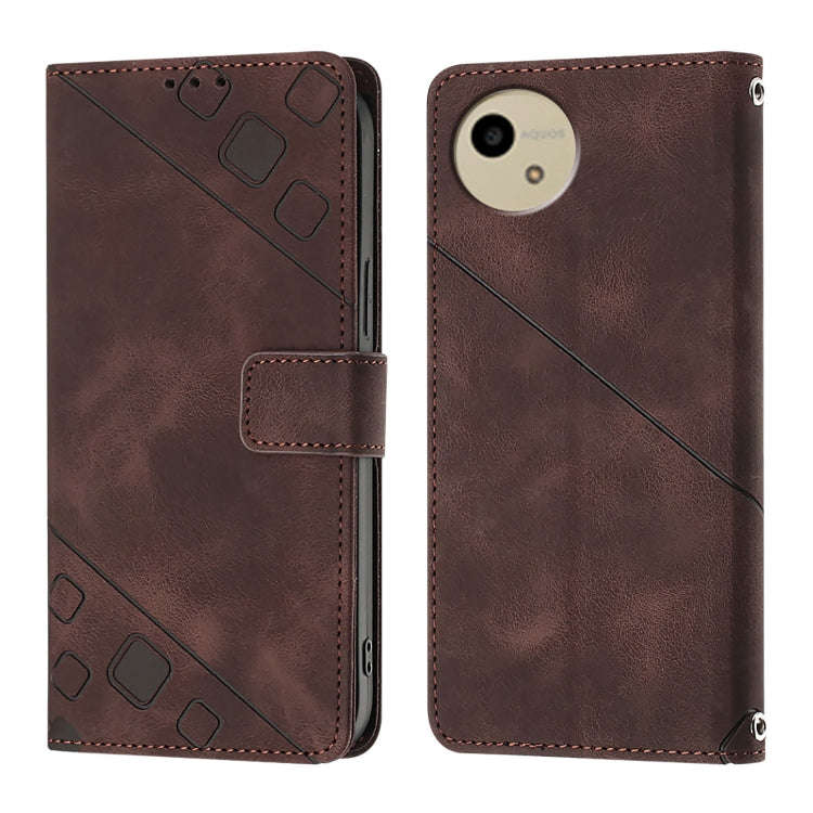 For Sharp Aquos Wish4 Skin Feel Embossed Leather Phone Case(Brown)