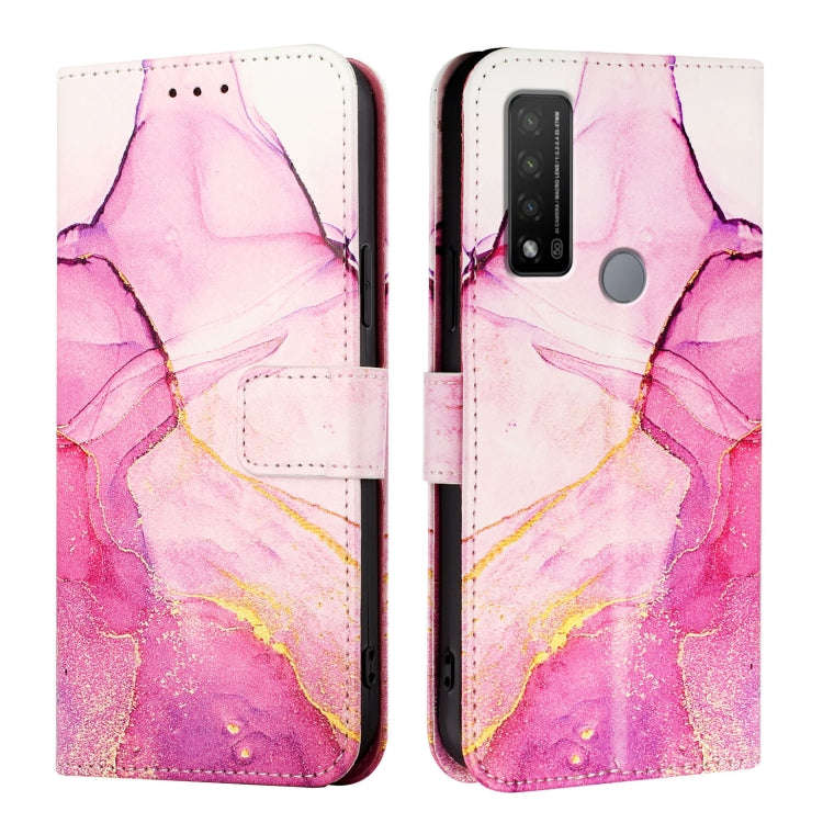 For TCL 20R 5G PT003 Marble Pattern Flip Leather Phone Case(Pink Purple Gold)