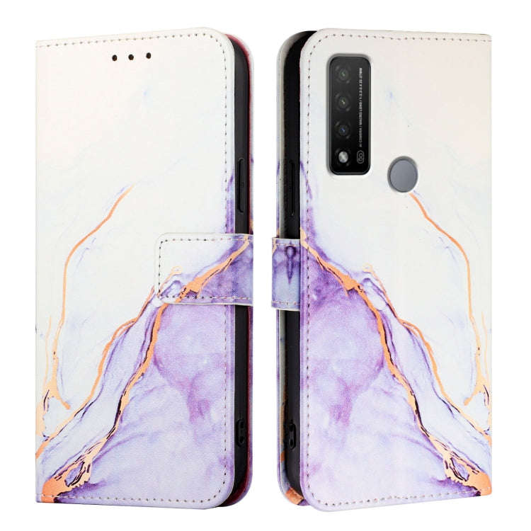 For TCL 20R 5G PT003 Marble Pattern Flip Leather Phone Case(White Purple)