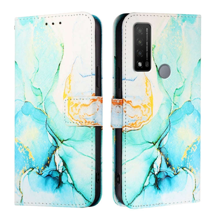For TCL 20R 5G PT003 Marble Pattern Flip Leather Phone Case(Green)
