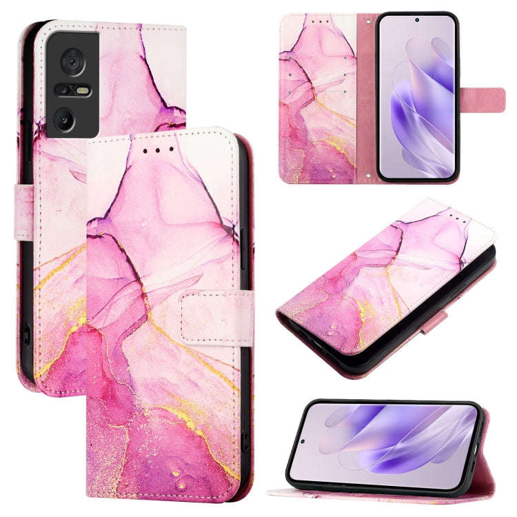 For TCL 40 SE PT003 Marble Pattern Flip Leather Phone Case(Pink Purple Gold)
