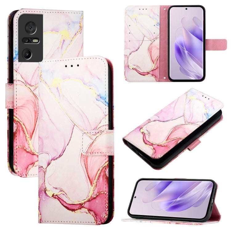 For TCL 40 SE PT003 Marble Pattern Flip Leather Phone Case(Rose Gold)