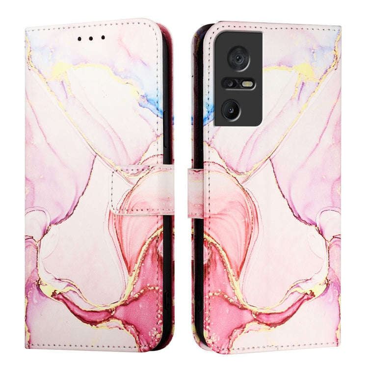 For TCL 40 SE PT003 Marble Pattern Flip Leather Phone Case(Rose Gold)
