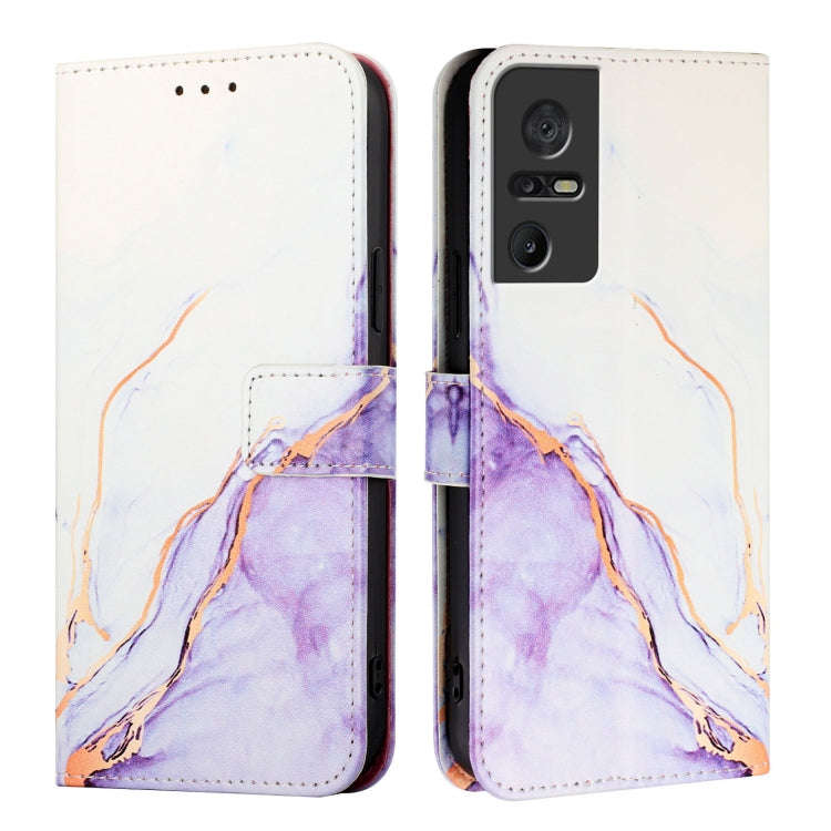 For TCL 40 SE PT003 Marble Pattern Flip Leather Phone Case(White Purple)
