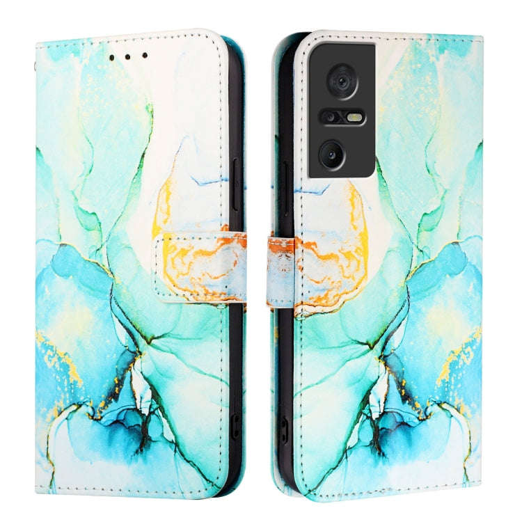 For TCL 40 SE PT003 Marble Pattern Flip Leather Phone Case(Green)