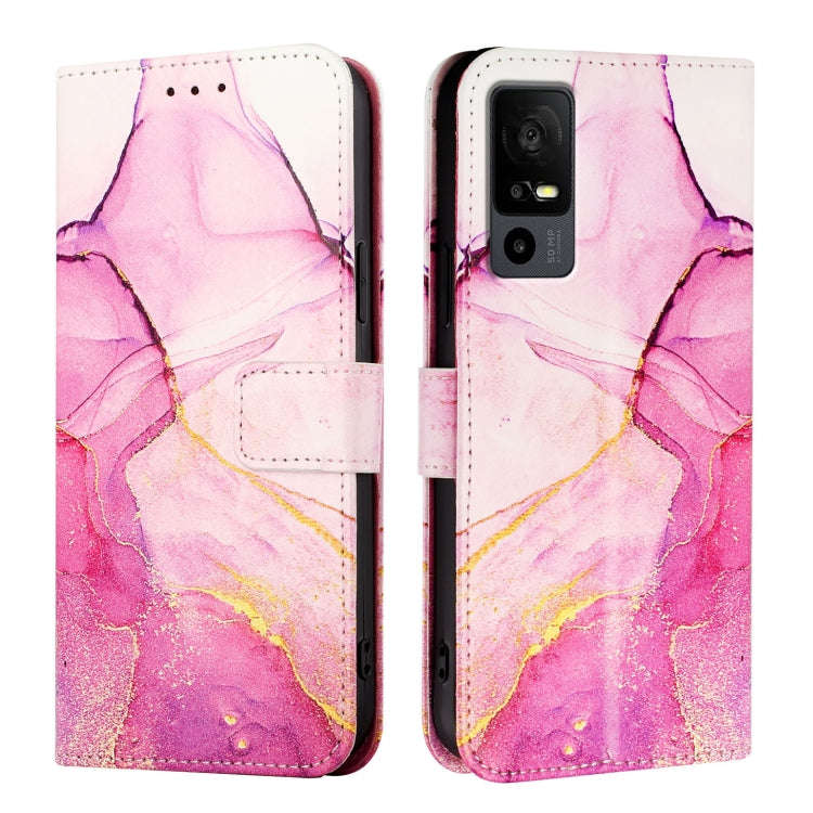 For TCL 40R 5G PT003 Marble Pattern Flip Leather Phone Case(Pink Purple Gold)